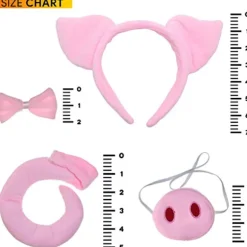 Sæt med tilbehør til grise-kostume - Fuzzy Pink Pig Ears Hovedbøjle, Bowt