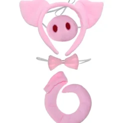 Sæt med tilbehør til grise-kostume - Fuzzy Pink Pig Ears Hovedbøjle, Bowt
