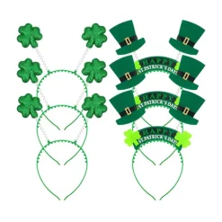 St. Patricks dag dekorationer med grønne briller, halskæder, pandebånd, armbånd, mønter, tatoveringer, klistermærker til St. Patricks dag