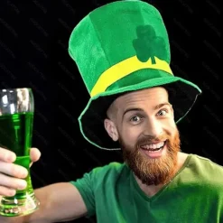 St. Patricks Dag Grøn Fløjl Shamrock Hat til Mænd Kvinder Irsk Fest Cosplay[D]