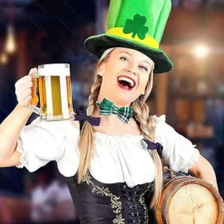 St. Patricks Dag Grøn Fløjl Shamrock Hat til Mænd Kvinder Irsk Fest Cosplay[D]