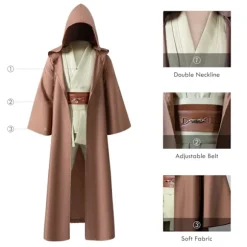 Star Wars Kenobi Jedi Robe - Premium Sort Cosplay Kostume til Lyssværdsdueller Black XL