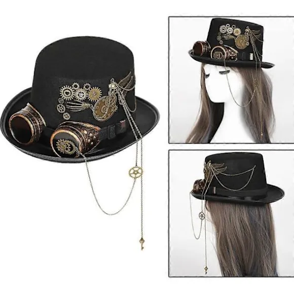 Steampunk Hat med Cosplay Party Beskyttelsesbriller til Udklædning