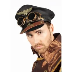 Steampunk Kasket med Briller - Original - Sort, Brun, Messing - Polyester - One Size Voksen Svart, brun och mässing