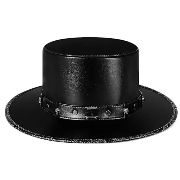 Steampunk Pestedoktorhat, Top Hat, PU Læder, Sort Flad Top Hat til Halloween Cosplay Kostume Rekvisitter, Udklædningsfest Tilbehør