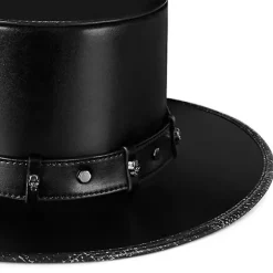 Steampunk Pestedoktorhat, Top Hat, PU Læder, Sort Flad Top Hat til Halloween Cosplay Kostume Rekvisitter, Udklædningsfest Tilbehør