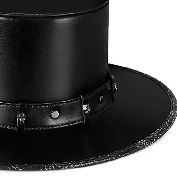 Steampunk Pestedoktorhat, Top Hat, PU Læder, Sort Flad Top Hat til Halloween Cosplay Kostume Rekvisitter, Udklædningsfest Tilbehør
