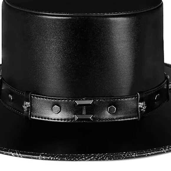 Steampunk Pestedoktorhat, Top Hat, PU Læder, Sort Flad Top Hat til Halloween Cosplay Kostume Rekvisitter, Udklædningsfest Tilbehør