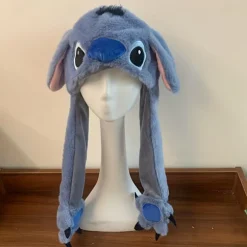 Stitch Tegneserie Plys Hat med Bevægelige Ører - Bløde Øreklapper Vinterhat Blå Pink til Kvinder Pakkbar Håndvask Dark Blue