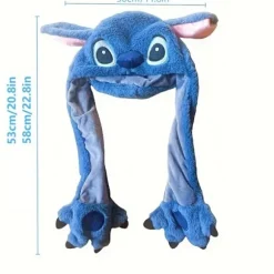 Stitch Tegneserie Plys Hat med Bevægelige Ører - Bløde Øreklapper Vinterhat Blå Pink til Kvinder Pakkbar Håndvask Dark Blue