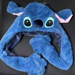 Stitch Tegneserie Plys Hat med Bevægelige Ører - Bløde Øreklapper Vinterhat Blå Pink til Kvinder Pakkbar Håndvask Dark Blue