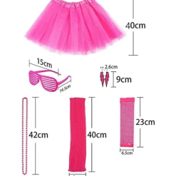 6stk Dame 80'er Pink Neon Cosplay Kostume Halloween Masquerade