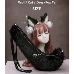 Stor Dyrehale Ræv Kat Hund Ulv Hale og Ører Pandebånd Cosplay Kostume Tilbehør