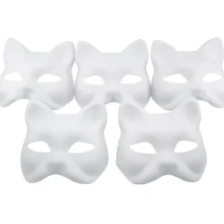 Størrelse 5 Kattemaske til maling, Dyrekostumemaske DIY hvid maske Halv Velegnet til maskerade Halloween Cosplay Maske Kostume Festartikler 5pcs
