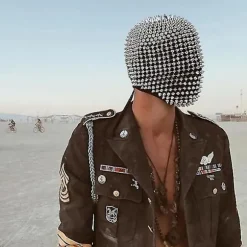 Studded Spikes Full Face Jewel Margiela Ansigtsmaske Til Halloween Cosplay Sjov Rose Gold