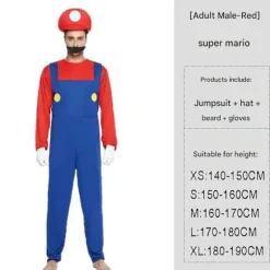 Super ario Bros. Maskerade Kostume til Voksne Mænd Cosplay Kostume Rød M Rød Red M