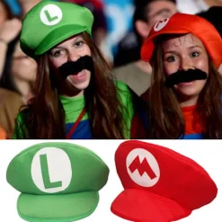 Super Mario Bros. Luigi Cartoon Cosplay Hat Klassisk Legetøj Anime Figur Halloween Sjovt Tøj Unisex Børn Voksen Hat Rød og Grøn