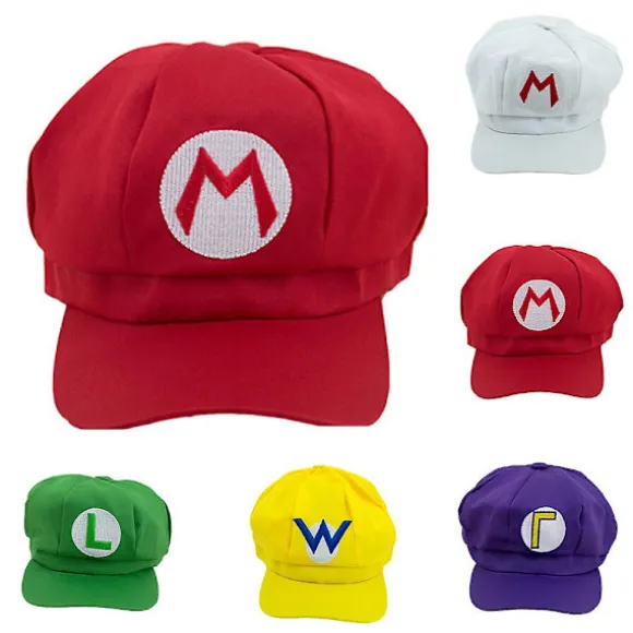 Super Mario Bros Luigi Wario Waluigi Hat Kasket Maskerade Anime Cosplay Kostume Party Voksen Kreative Gaver Rød Red color