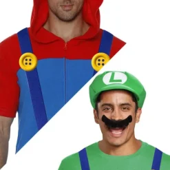 Super Mario Bros Mario og Luigi Hatte Kepsar Overskæg Handsker Knapper Cosplay Kostume