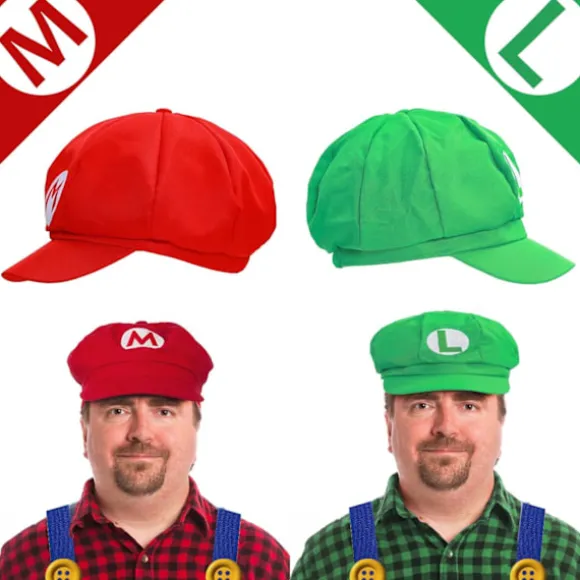 Super Mario Bros Mario og Luigi Hatte Kepsar Overskæg Handsker Knapper Cosplay Kostume