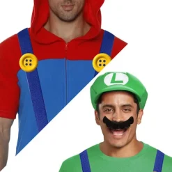 Super Mario Bros Mario og Luigi Hatte Kepsar Overskæg Handsker Knapper Cosplay Kostume