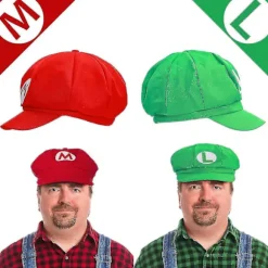 Super Mario Bros Mario Og Luigi Hatte, Kasketter, Overmuser, Handsker, Knapper Cosplay Kostume