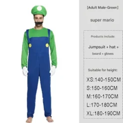 Super Mario Bros. Udklædning til Voksne Mænd Kostume Cosplay Kostume Grøn L Green L