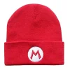 Super Mario Bros Unisex Voksen Strikket Hue med Broderi til Mænd Kvinder Mario & Luigi Symbol Beanie Ski Varm Kreative Gaver Rød