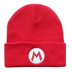 Super Mario Bros Unisex Voksen Strikket Hue med Broderi til Mænd Kvinder Mario & Luigi Symbol Beanie Ski Varm Kreative Gaver Rød