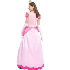 Super Mario Peach Cosplay Kostume Pink Prinsesse Kjole + Handsker + Hovedbeklædning Outfit Sæt Karneval Fest L