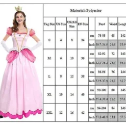 Super Mario Peach Cosplay Kostume Pink Prinsesse Kjole + Handsker + Hovedbeklædning Outfit Sæt Karneval Fest L
