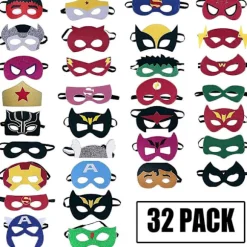 Superhelte masker festartikler til børn (32 pakker) filt og elastik - superhelte fødselsdagsfest masker med 32 forskellige typer perfekt