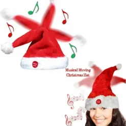 Syngende og dansende julemandshat Nyhed Hue Musikalsk Bevægelig Sjov Gave JUL, 100% Ny