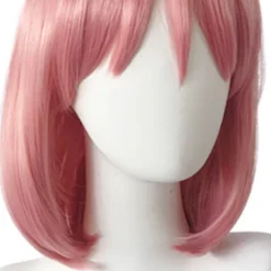 Syntetisk kort glat hår Anime Cosplay paryk lyserød netkappe til piger 0-3 år