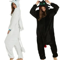 Tandløs drage Hvid Sort Onesie Voksen unisex Flanel Pyjamas Anime Cosplay Kostume Træn din nat Fury Sovetøj E46762ac Yz Black L 166*175cm