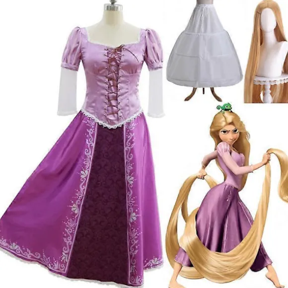 Tangled Rapunzel Dame Langhåret Prinsesse Kostumer Cosplay Kostume Voksen Karneval Uniform Halloween Kostumer S