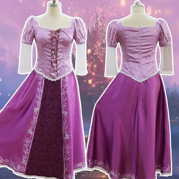 Tangled Rapunzel Dame Langhåret Prinsesse Kostumer Cosplay Kostume Voksen Karneval Uniform Halloween Kostumer S