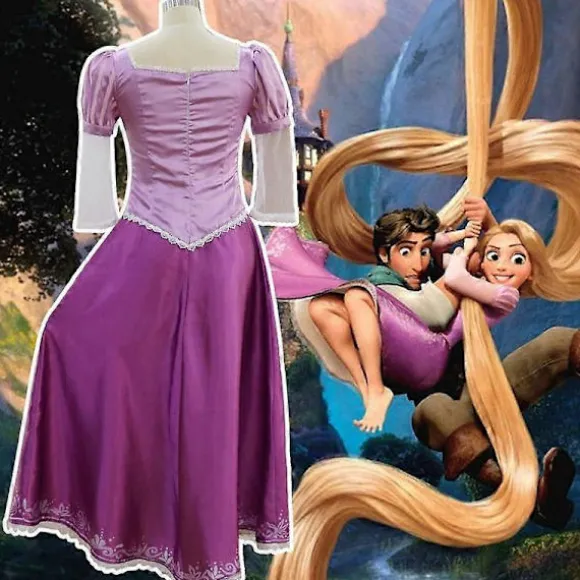 Tangled Rapunzel Dame Langhåret Prinsesse Kostumer Cosplay Kostume Voksen Karneval Uniform Halloween Kostumer S