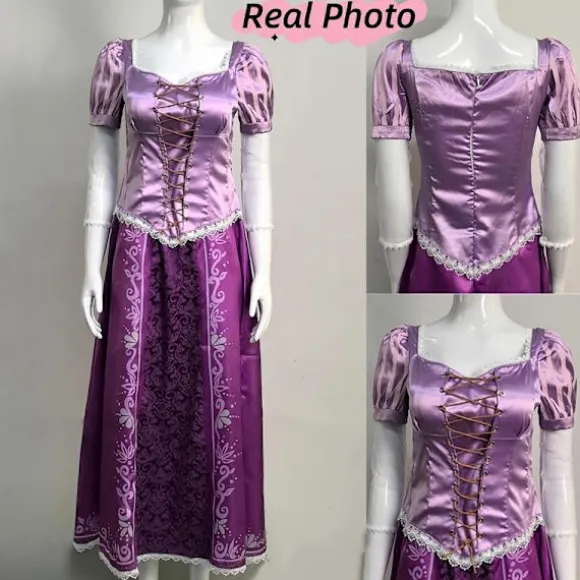 Tangled Rapunzel Dame Langhåret Prinsesse Kostumer Cosplay Kostume Voksen Karneval Uniform Halloween Kostumer S