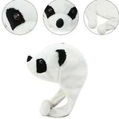 Tegneserie Plys Panda Dyr Hue med Pom Pom Lange Stropper Termisk Varm Sjovt Udstoppede Legetøj Øreklap Hue Festrekvisitter