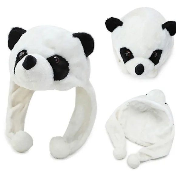 Tegneserie Plys Panda Dyr Hue med Pom Pom Lange Stropper Termisk Varm Sjovt Udstoppede Legetøj Øreklap Hue Festrekvisitter