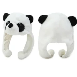 Tegneserie Plys Panda Dyr Hue med Pom Pom Lange Stropper Termisk Varm Sjovt Udstoppede Legetøj Øreklap Hue Festrekvisitter