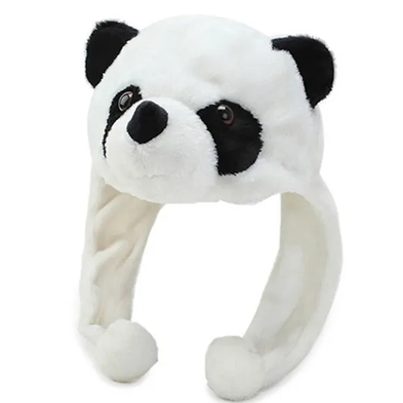 Tegneserie Plys Panda Dyr Hue med Pom Pom Lange Stropper Termisk Varm Sjovt Udstoppede Legetøj Øreklap Hue Festrekvisitter