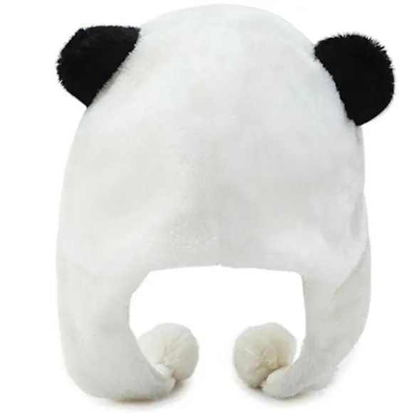 Tegneserie Plys Panda Dyr Hue med Pom Pom Lange Stropper Termisk Varm Sjovt Udstoppede Legetøj Øreklap Hue Festrekvisitter