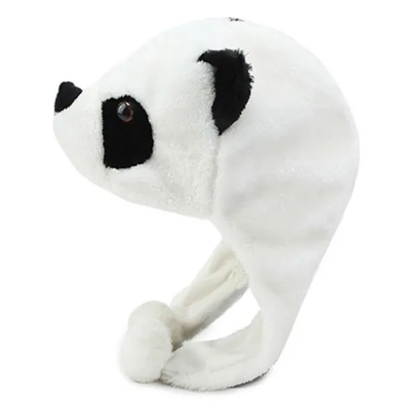 Tegneserie Plys Panda Dyr Hue med Pom Pom Lange Stropper Termisk Varm Sjovt Udstoppede Legetøj Øreklap Hue Festrekvisitter
