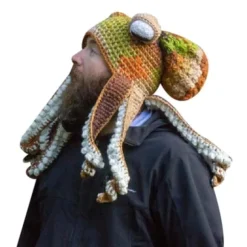 Tentakelhat HÃ¥ndvÃ¦vet blÃ¦kspruttehat Jul Halloween Cosplay Lilla Khaki