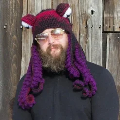 Tentakelhat HÃ¥ndvÃ¦vet blÃ¦kspruttehat Jul Halloween Cosplay Lilla Khaki