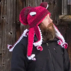 Tentakelhat HÃ¥ndvÃ¦vet blÃ¦kspruttehat Jul Halloween Cosplay Lilla Khaki