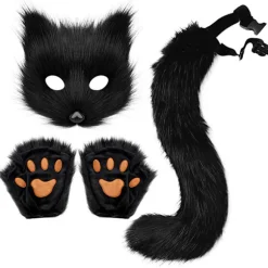 Therian Paws Furry Maske & Hale Sæt Pige Kat Maske Halloween Kostume{hw} Black