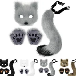 Therian Paws Furry Maske & Hale Sæt Pige Kat Maske Halloween Kostume{hw} Black